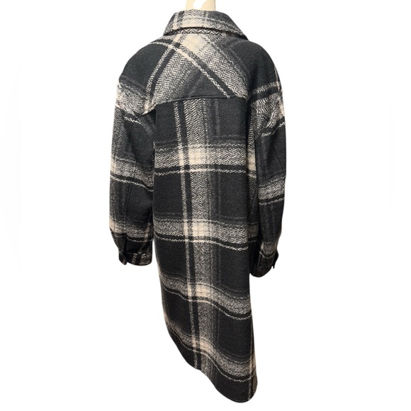 Gap Black Plaid Long Wool Shirt Jacket - Picture 4 of 6